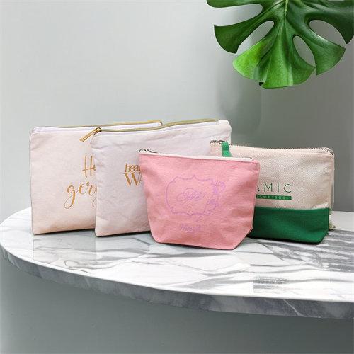 Wholesale Cotton Make Up Travel Bag Gold Zipper Canvas Cosmetic Bag With Custom Logo