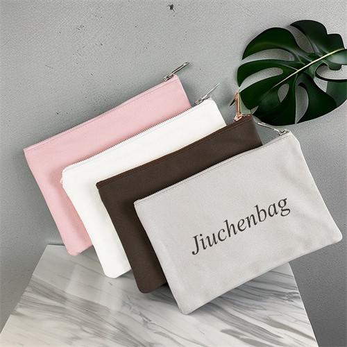 Custom Small Eco Friendly Blank Zipper Make Up Pouch Recycled Plain Cotton Canvas Makeup Cosmetic Bag With Personal Logo