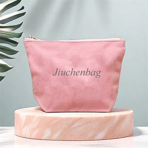 Wholesale Pink Cotton Canvas Zipper Pouch Custom Cosmetic Bag With LOGO