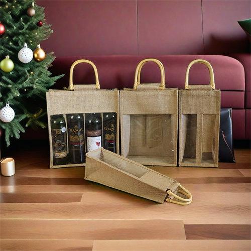 Factory supply best selling clear window jute wine bag jute gift bag bottle jute bag