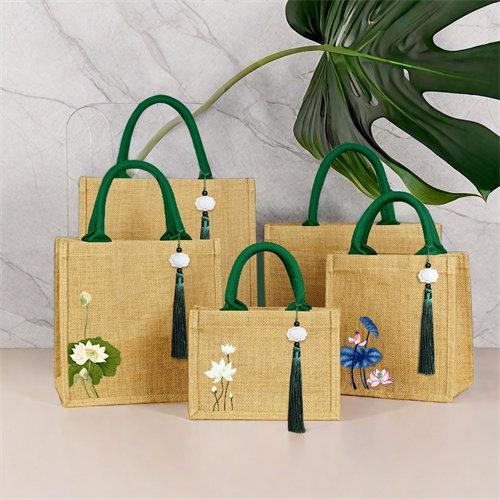 OEM Custom Logo Large Print Eco Friendly Shopping Linen Burlap Jute Bag