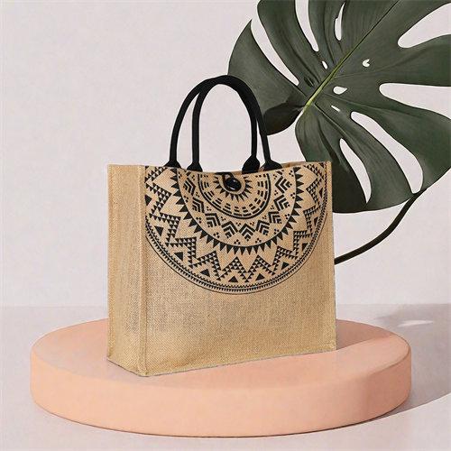 Custom Logo Natural Black Jute Bag Tote Bags With Strong Handles