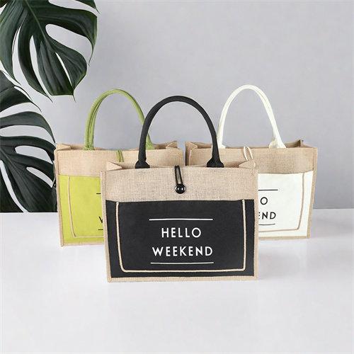 Wholesale supermarket custom logo tote beach reusable jute shopping bags